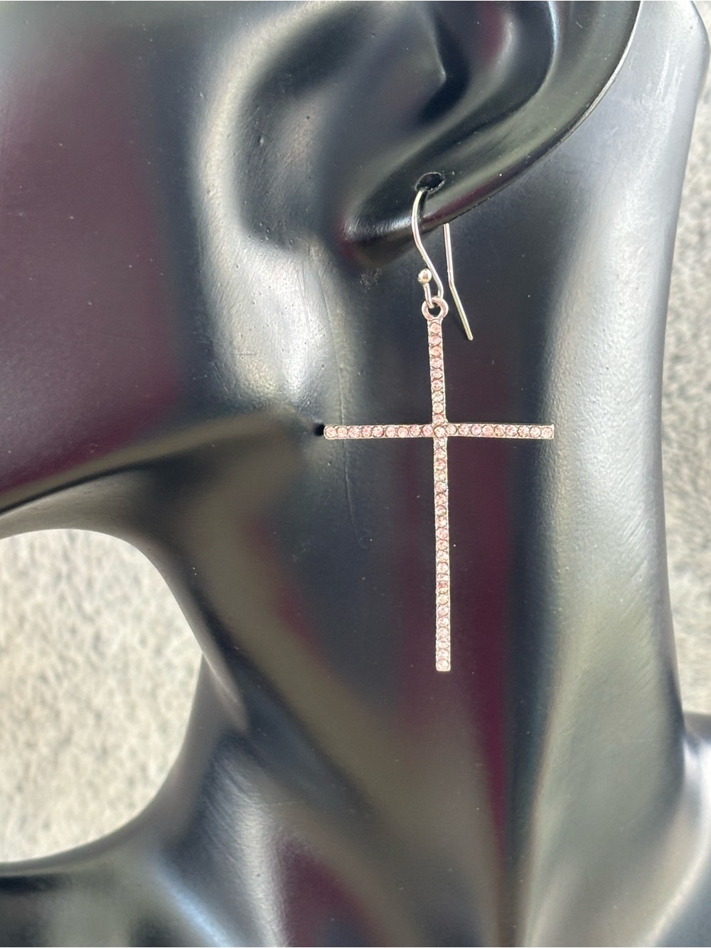 Silver tone Crystal Cross Dangle Earrings